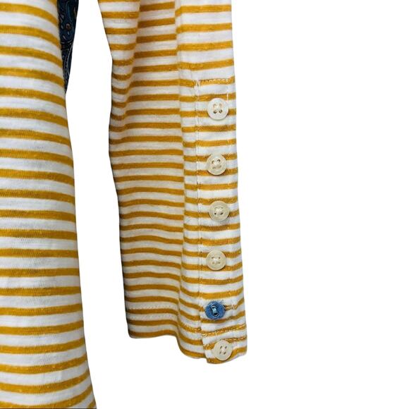 Y2k Anthropologie Postage Stamp Mix Media Popover Top Yellow Blue Paisley Print - Picture 6 of 16